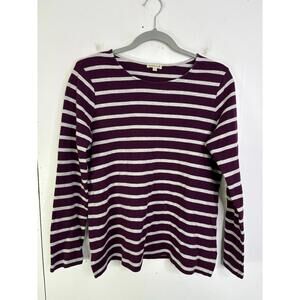 Kettlewell Top Womens Large Striped Tunic Split Hem Purple Burgundy Long Sleeve